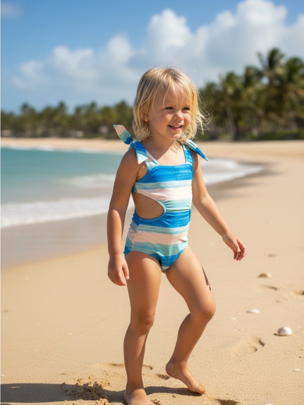 NWT Planet Sea Girls Size 6 Blue Aqua Stripe Cutout Monokini Swimsuit Beach Swim